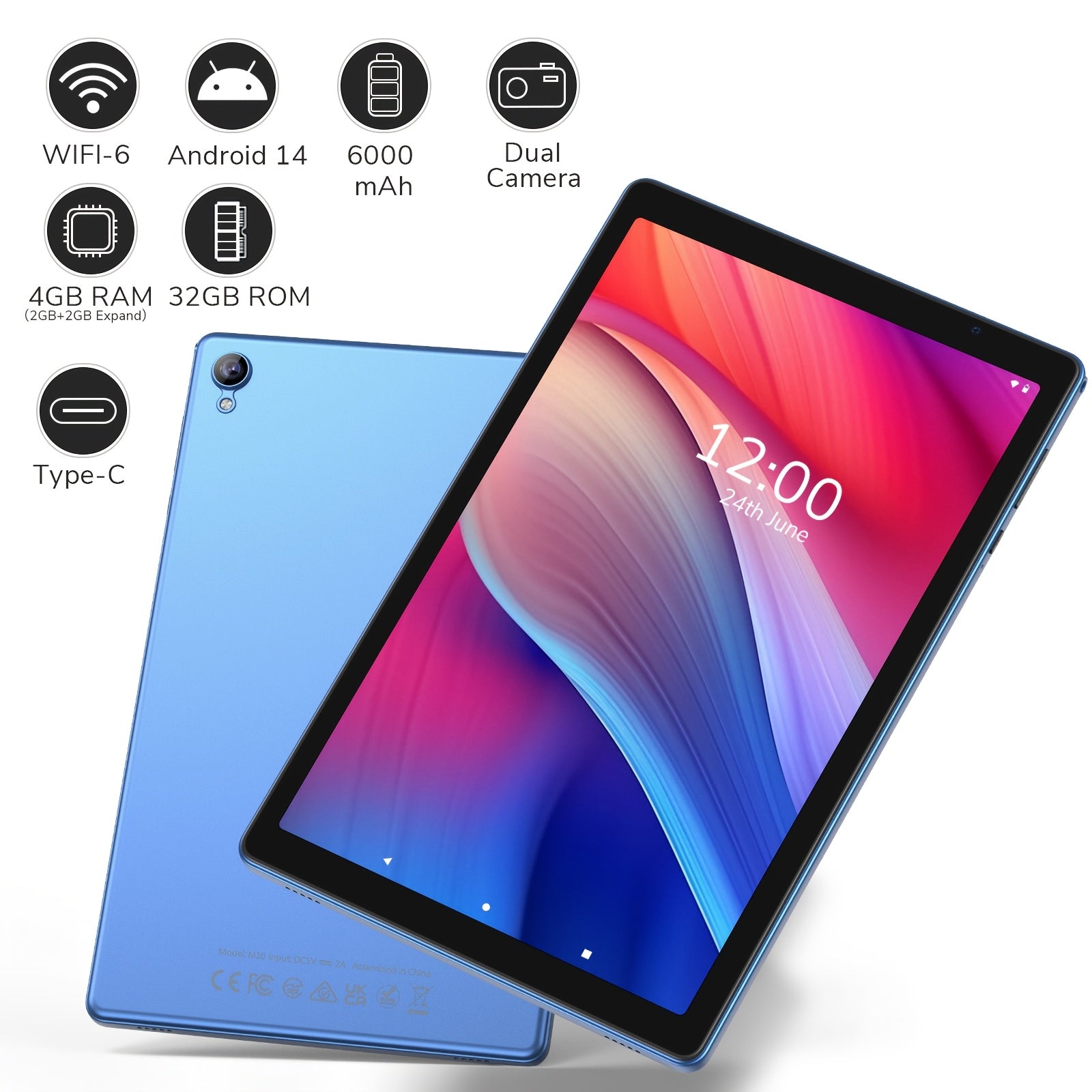 [Android 14 Tablet] Pritom 10.1 Inch Android 14 Tablet, 4GB DDR (2GB+2GBExpansion)RAM, 32GB ROM, 6000mAh, Quad Core Processor, 10 Inch Tablet, Android Tablet High-Definition IPS Screen, Camera, Wi Fi, Google, PC, Pad Tablet