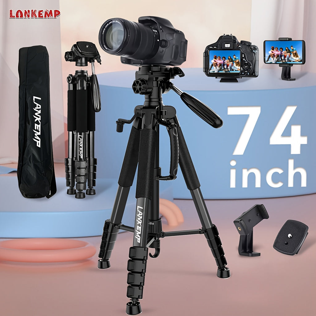 ALEiMON Aluminum Alloy Tripod, 74-inch Professional Heavy-duty Stand with Dual Quick Release Plate, Phone Clip, Carrying Bag for DSLR Cameras, Cell Phones, Projectors, Scopes, Webcams