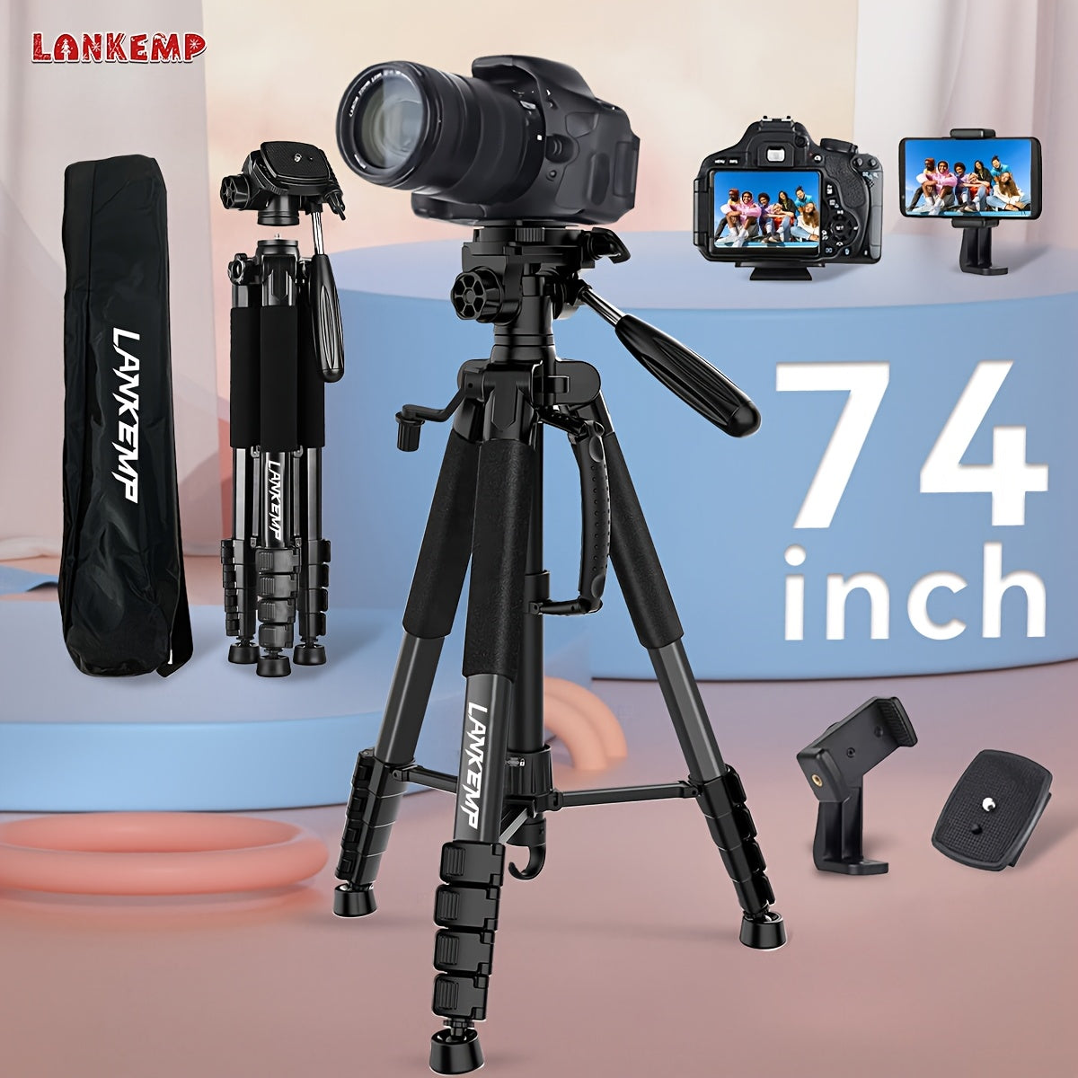 ALEiMON Aluminum Alloy Tripod, 74-inch Professional Heavy-duty Stand with Dual Quick Release Plate, Phone Clip, Carrying Bag for DSLR Cameras, Cell Phones, Projectors, Scopes, Webcams
