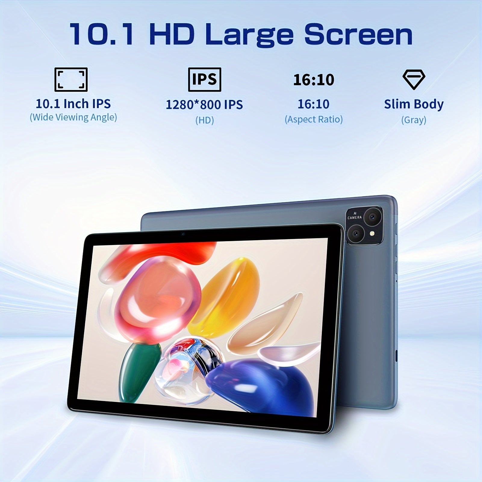 VASOUN 10.1 Inch Android 14 Tablet PC with Case, 12GB (6GB+6GB Expansion)RAM, 128GB ROM, Supports SIM Card, Support Micro SD Expansion, 8000mAh Battery, T606 Eight Core Processor, 10.1 Inch Tablet IPS HD Display, DUAL Camera, Wi-Fi, Phone Tablet PC