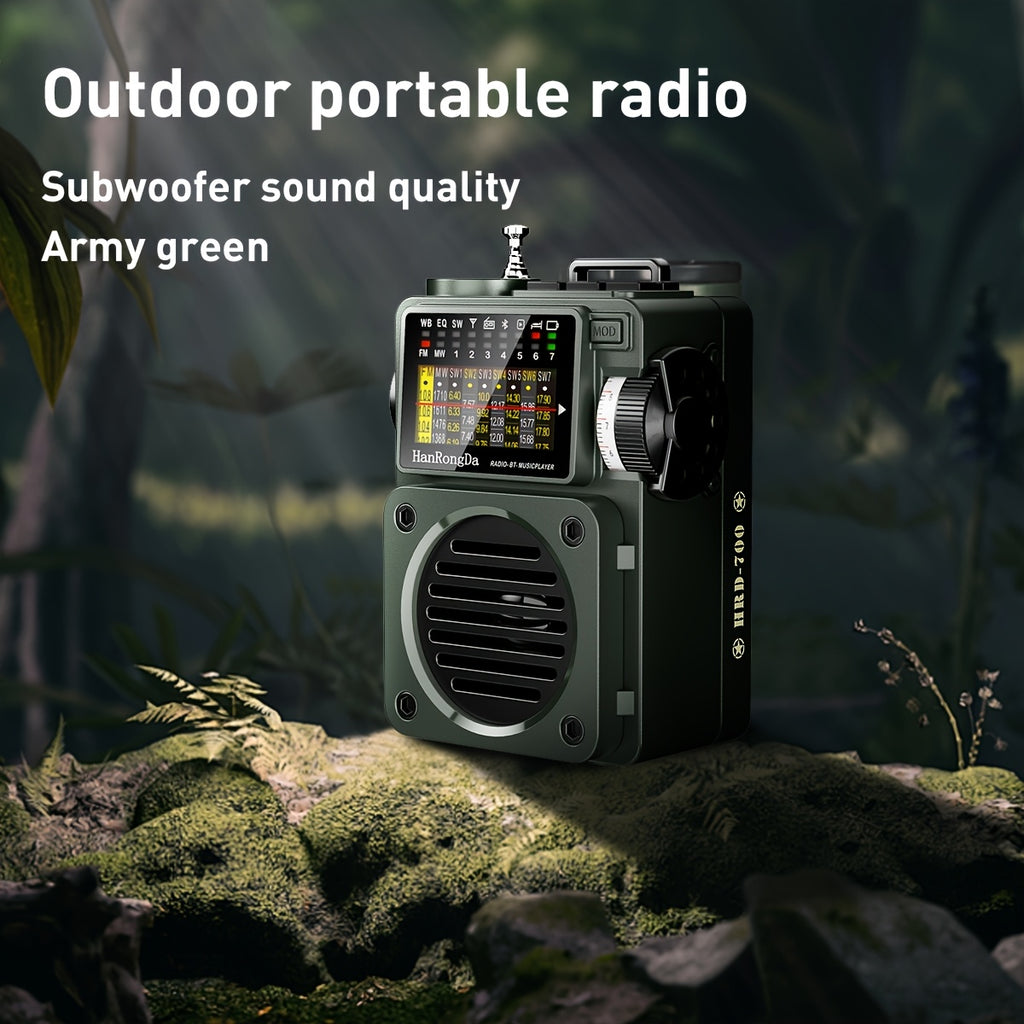 Hanrongda Wireless Speaker with Shortwave Radio, Featuring Microsd Support, FM MW WB SW Reception, NOAA Alerts, And a Sleep Timer. This Rechargeable Retro Analog Radio Includes Backlighting And ATS Presets, Ideal for Camping, Model HRD700.