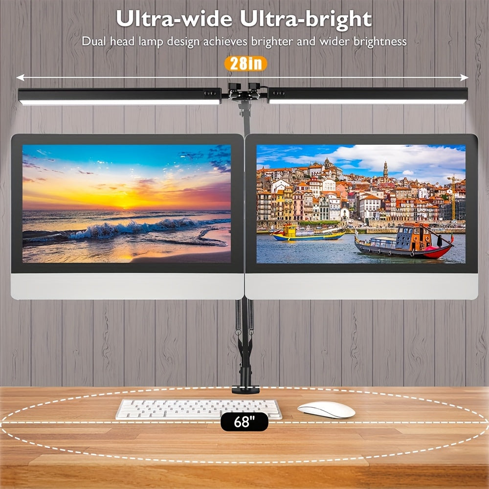 Dual Head LED USBLamp with Clamp, 2X Brighter Swing Arm Light - 3 Colors 10 Brightness, USB Powered, for Dual Monitors, Drafting, Workbench & Home Office(Black)