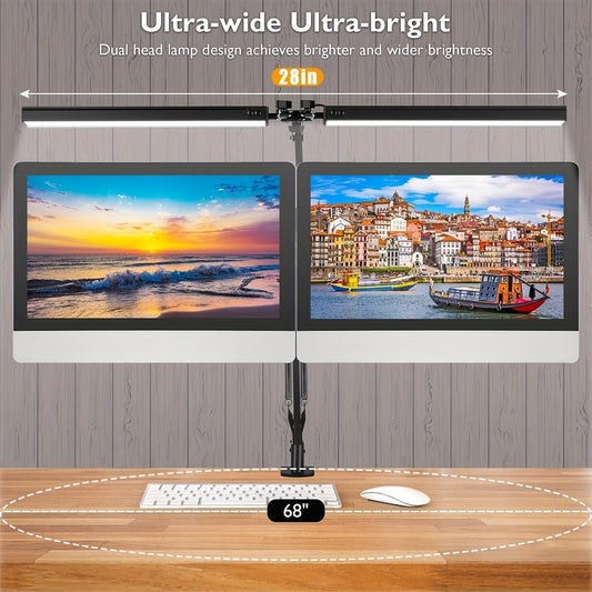 Dual Head LED USBLamp with Clamp, 2X Brighter Swing Arm Light - 3 Colors 10 Brightness, USB Powered, for Dual Monitors, Drafting, Workbench & Home Office(Black)