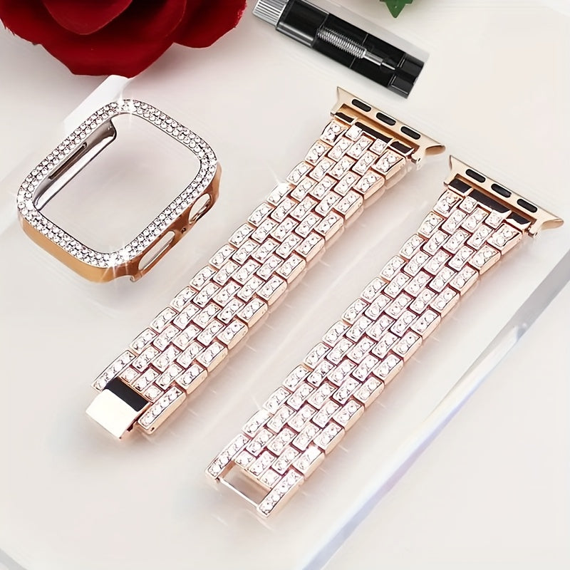 [Stylish Watch Strap] Compatible With For Apple Watch Ultra2 And Models 10 Through 1, Including SE, This Watch Strap Is Adorned With Rhinestones, Making It Stylish And Attractive. It Features A Five-Point Diamond Design Along With A Double Row Of Rhinesto
