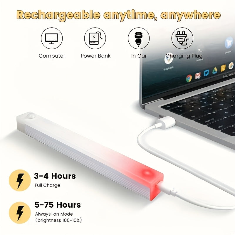 12/9/6pcs LED Motion Sensor Smart Cabinet Lights, USB Rechargeable, 3 Adjustable Modes, Wireless Night Light for Bedroom, Staircase, Kitchen, Intelligent Offices Piano Room & Dance Studio, Bedside Reading Lights, Lights for Cabinets