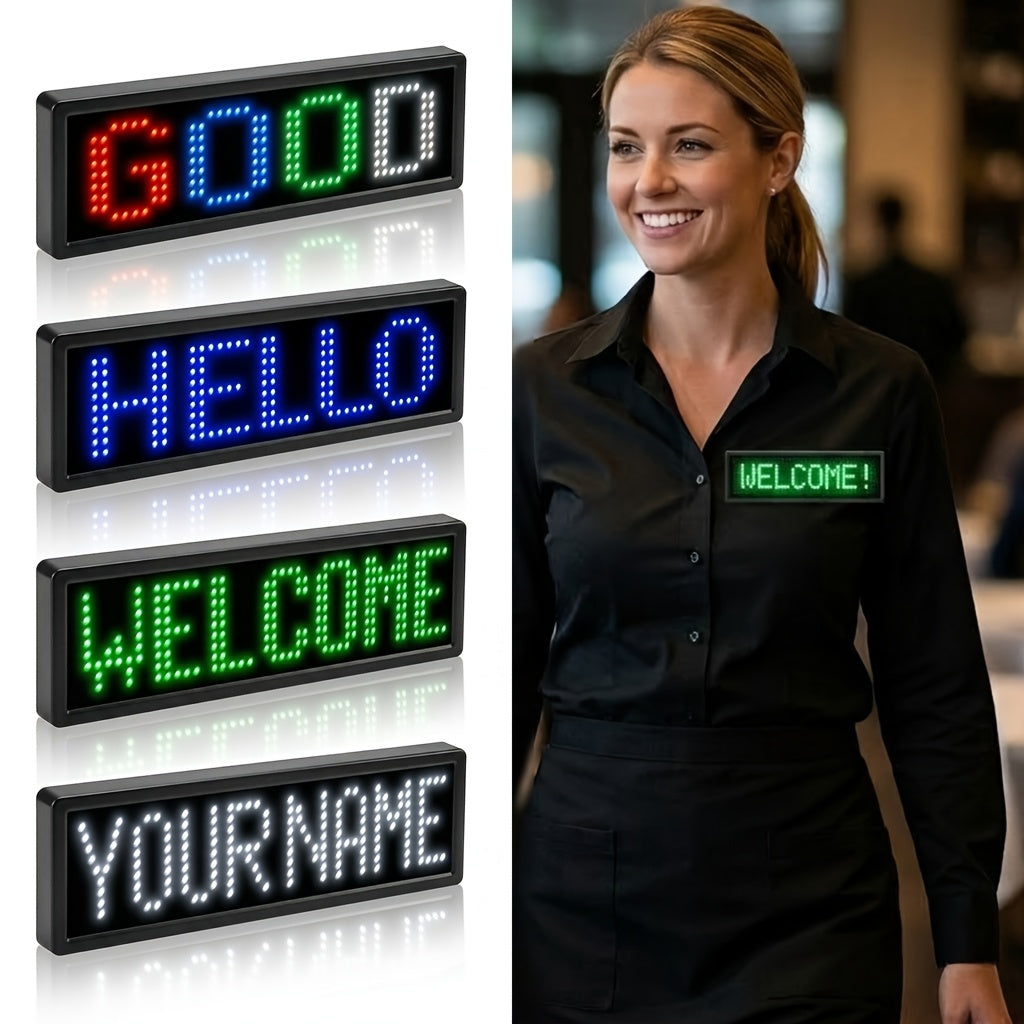 [Portable Signage] Wireless App-Controlled LED Badge with Programming - Rechargeable Scrolling Text/Logo, 48x12 Pixel Dynamic Display for Parties, Trade Shows, Events - Portable Signage Suitable for Restaurants, Shops, Hotels, Gifts