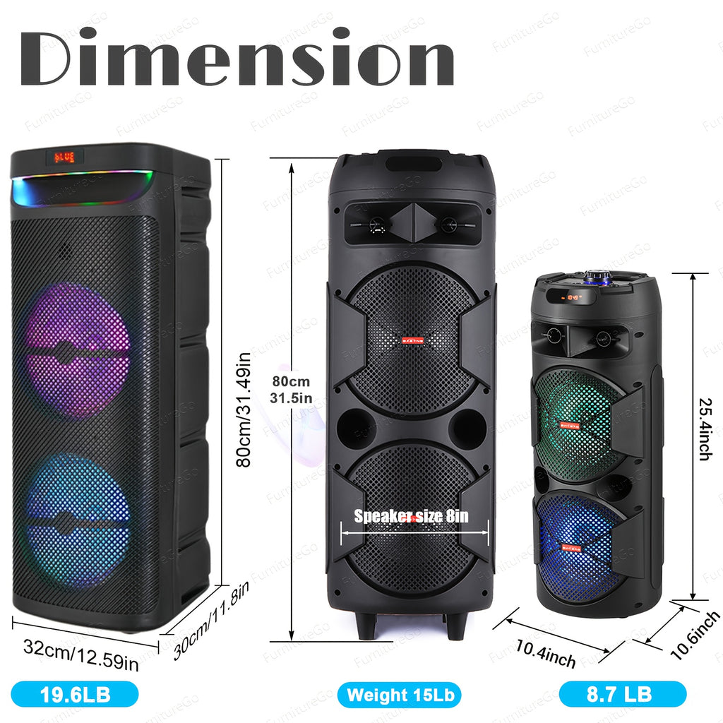Wireless Party Speaker with Dual Subwoofers, RGB Lighting, FM Radio, USB/TF Playback, TWS Pairing, And 20 Hours of Playtime