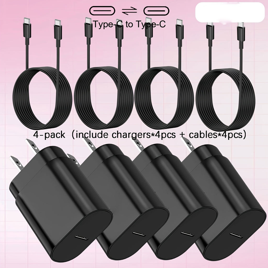 [Fast Charging Set] 4-Pack Type-C Fast Charging Wall Charger And 4Ft Cable Set, Compatible With S23/S22/Note Series