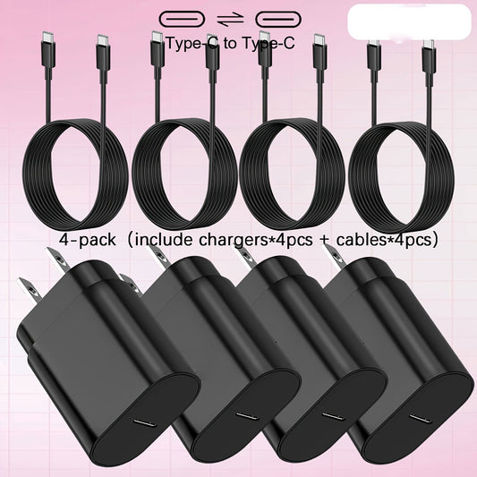[Fast Charging Set] 4-Pack Type-C Fast Charging Wall Charger And 4Ft Cable Set, Compatible With S23/S22/Note Series