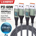 USB A to USB C Cable with Digital Display for Charging, Prevents Phone Overheating, Features LED Display for 3A Fast Charging, Nylon Braided Suitable for iPhone 15, for Samsung Galaxy, for LG, Fast Charging 1pc/2pcs) (green)