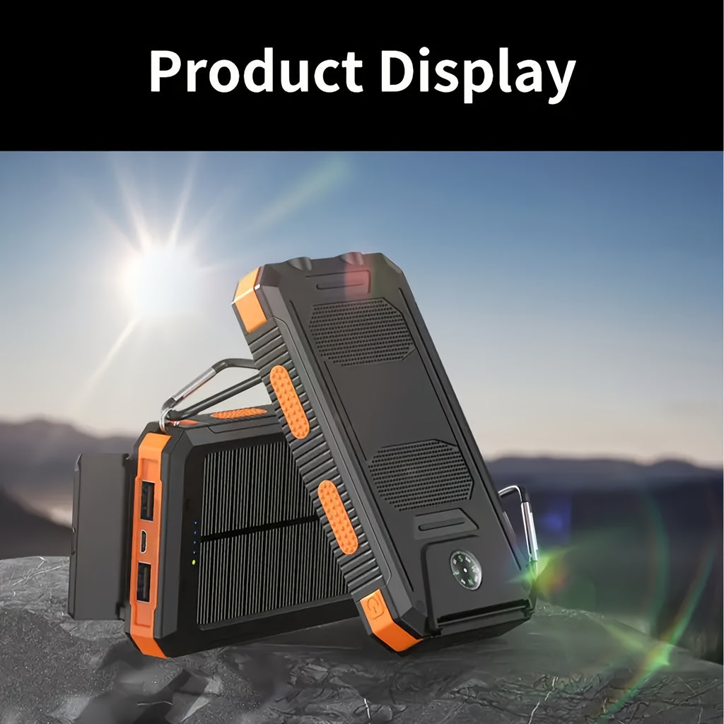 Portable Solar Mobile Phone Charger, Camping External Battery Charger For Mobile Phones, 2 USB/ LED Flashlights With Compass For Outdoor Activities, 20000mAh/40000mAh Portable Solar Power Bank