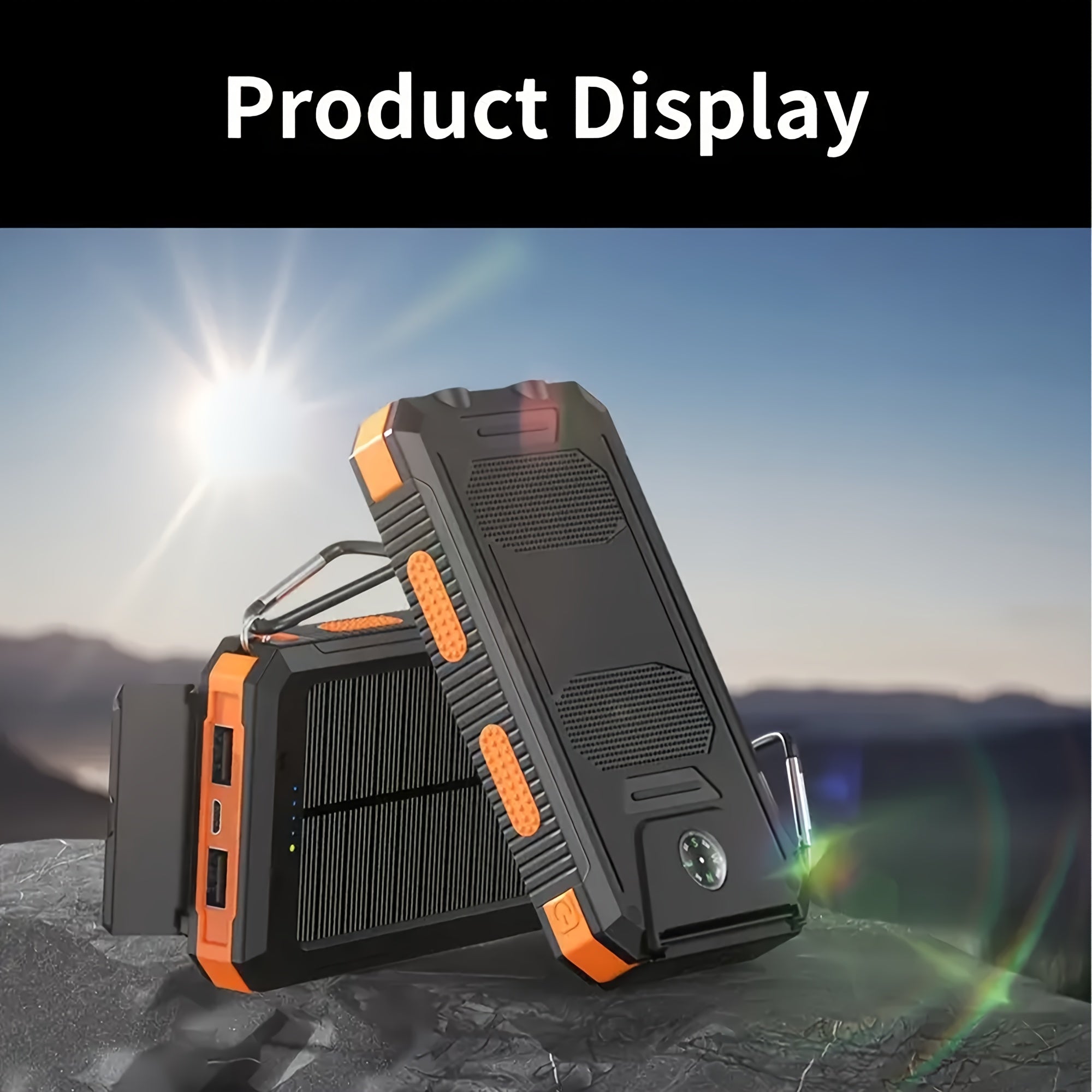 Portable Solar Mobile Phone Charger, Camping External Battery Charger For Mobile Phones, 2 USB/ LED Flashlights With Compass For Outdoor Activities, 20000mAh/40000mAh Portable Solar Power Bank