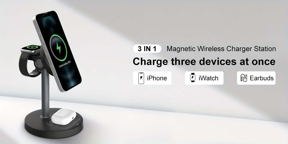 3in 1 Wireless Charging Station, Fast Charger for iPhone 17 16 15 14 13 12 Pro Pro Max for iWatch 3-11 SE Ultra, for AirPods 4 3 2 Pro Wireless Charger