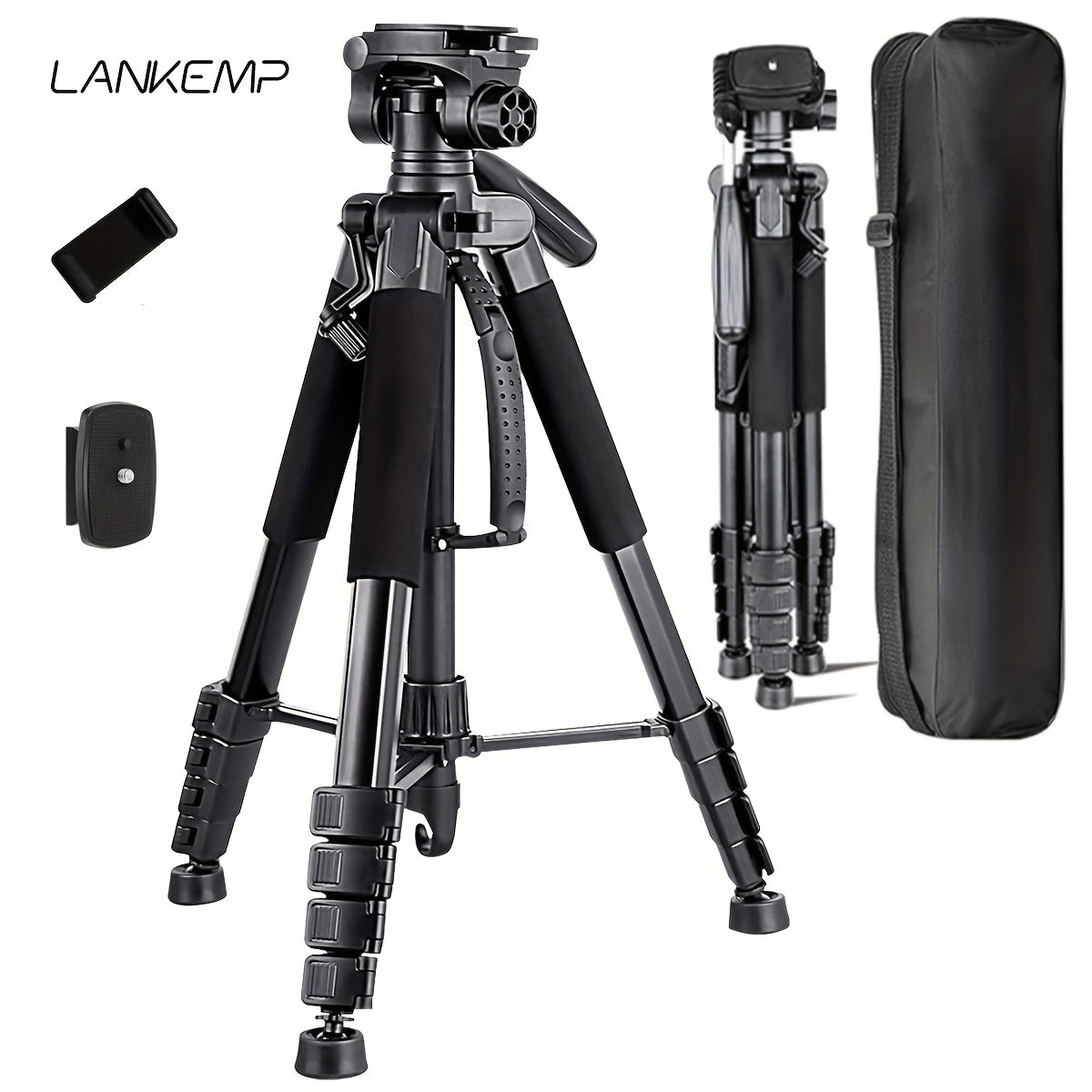 ALEiMEN Aluminum Alloy Tripod, 74-inch Professional Heavy-duty Camera Stand with Dual Quick Release Plate, Phone Clip, Carrying Bag for DSLR Cameras, Mobile Phones, Projectors, Scopes, Webcams -