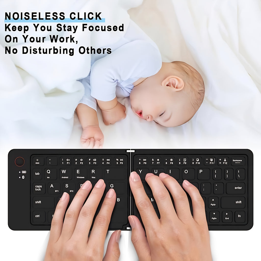 Ultra-thin Wireless Foldable Keyboard, Rechargeable Magnetic 7.3mm Ultra Slim and Compact Keyboard with Media Hotkeys for Computer Desktop PC Laptop Smart TV