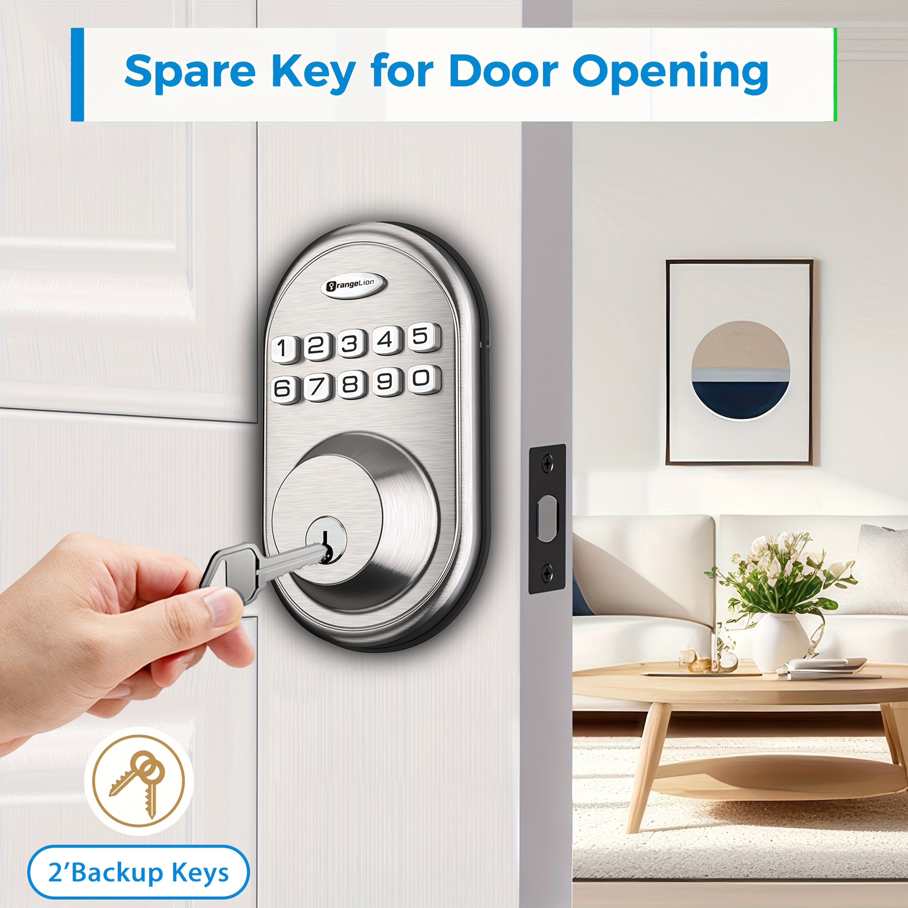 Keypad Door Lock, Keypad Deadbolt, Keyless Entry Door Lock, Electronic Keypad Smart Lock, 100-Code Capacity, Backup Key, Auto-Lock Feature, Anti-Peeping Code, Fits Most Standard Doors, Villas, Courtyards, Apartments (Batteries Not Included