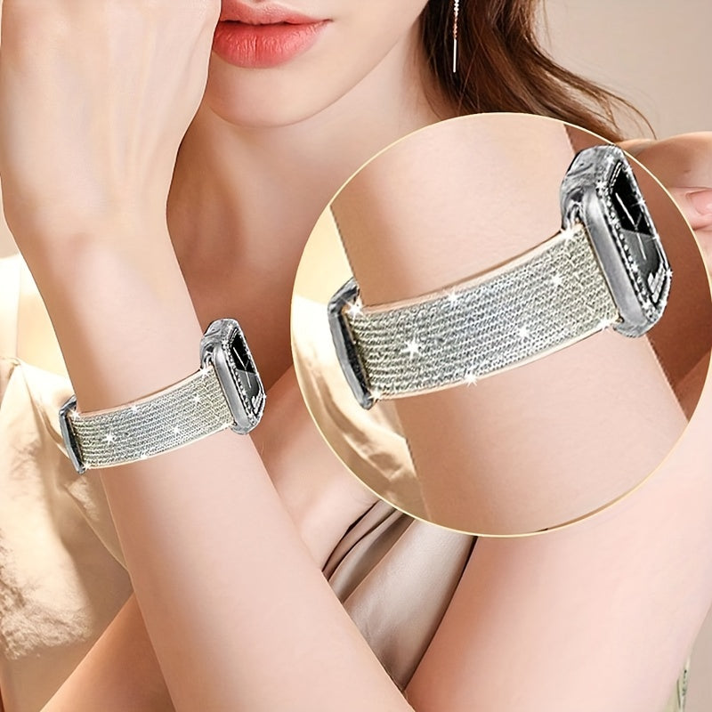 Elegant Fashion Chameleon Watch Band And Case for Apple Watch, Compatible with Series 1-9, SE, Ultra, Crystal Rhinestone Embellished, Shockproof Hard PC Material Protective Cover, Stylish Watch Upgrade, Durable Strap, Highquality Band, Fashionable Wristba