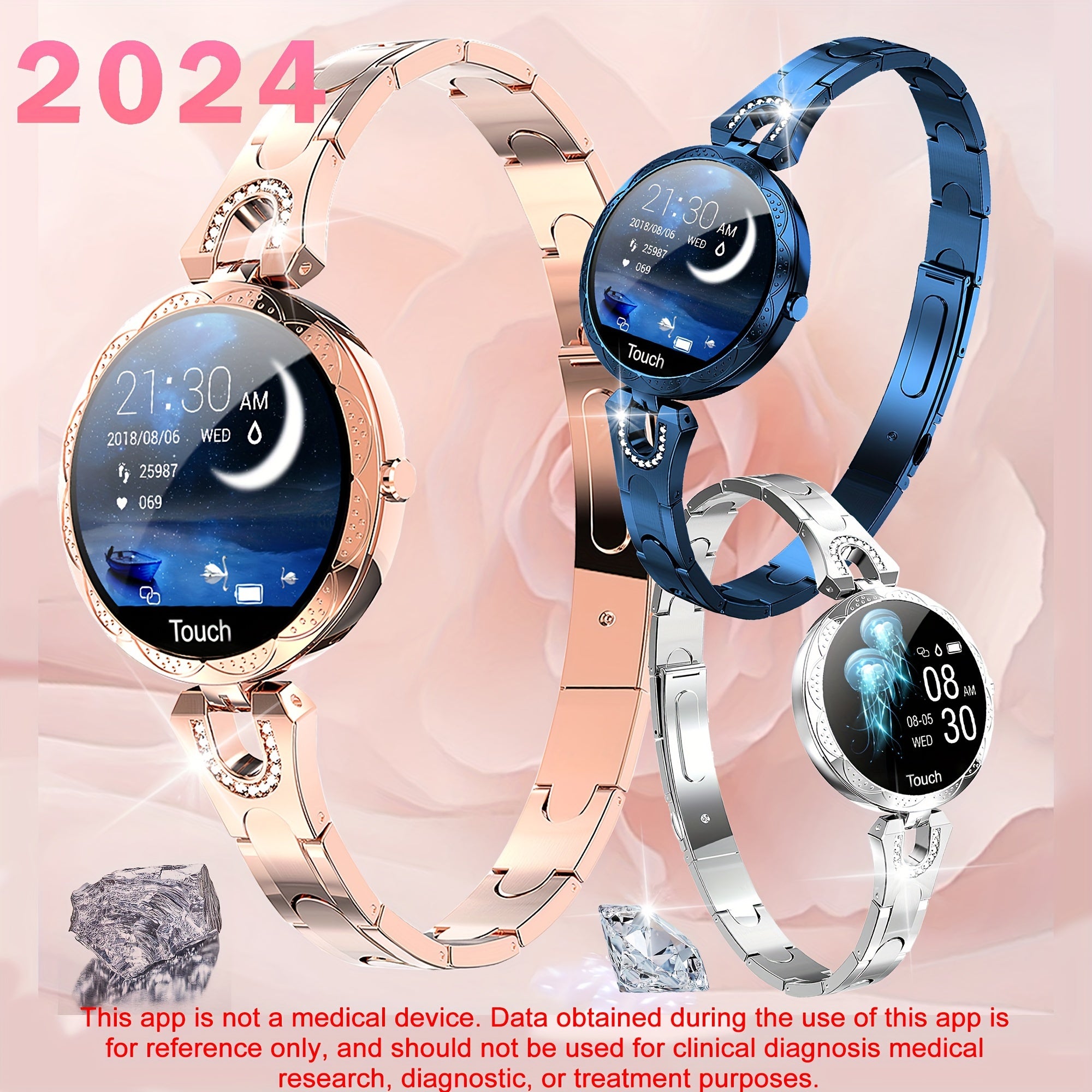 2024 Stylish Diamond Smartwatch Featuring a 1.09 Inch Full Touch Display, Calling Capabilities, Over 100 Sports Modes, Step Tracker, And Calorie Tracker. A Chic Smartwatch Collection for Women Adorned with Rhinestones