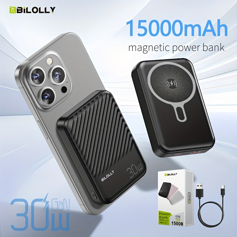 Magnetic Wireless Charging Power Bank, 6000/10000/150000mAh Battery Pack, 30W Fast Charging Power Bank, 15W Fast Wireless Charging, USB+C Port Dual Output External Battery Pack, for iPhone 17/16/15/14/13/12/11 Pro Max Air And Other Android Phones
