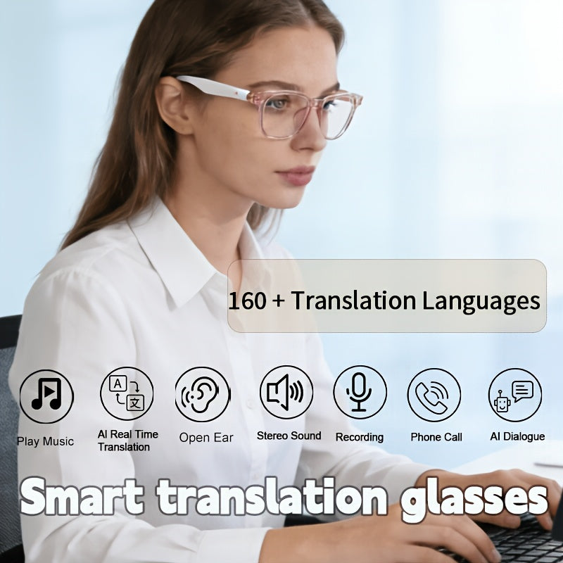 New Smart Translation Glasses, Capable Of Translating 164 Languages, Support Listening to Music And Making Calls, Suitable for Indoor Use And Driving, Universal for Men And Women, Support AI Voice Assistant, Perfect for Holiday Gifts, Valentine's Day