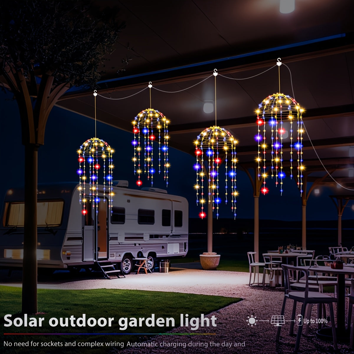 [Wedding, Valentine's Day] 4pcs Solar LED Lights, Wire Hanging Jellyfish Lights, 8 Modes, Outdoor Home Garden Decoration, Wedding, Valentine's Day, Outdoor Decoration, Creating Atmosphere For Courtyards, Bars, And Events, Holiday Decorative Lights | Hangi