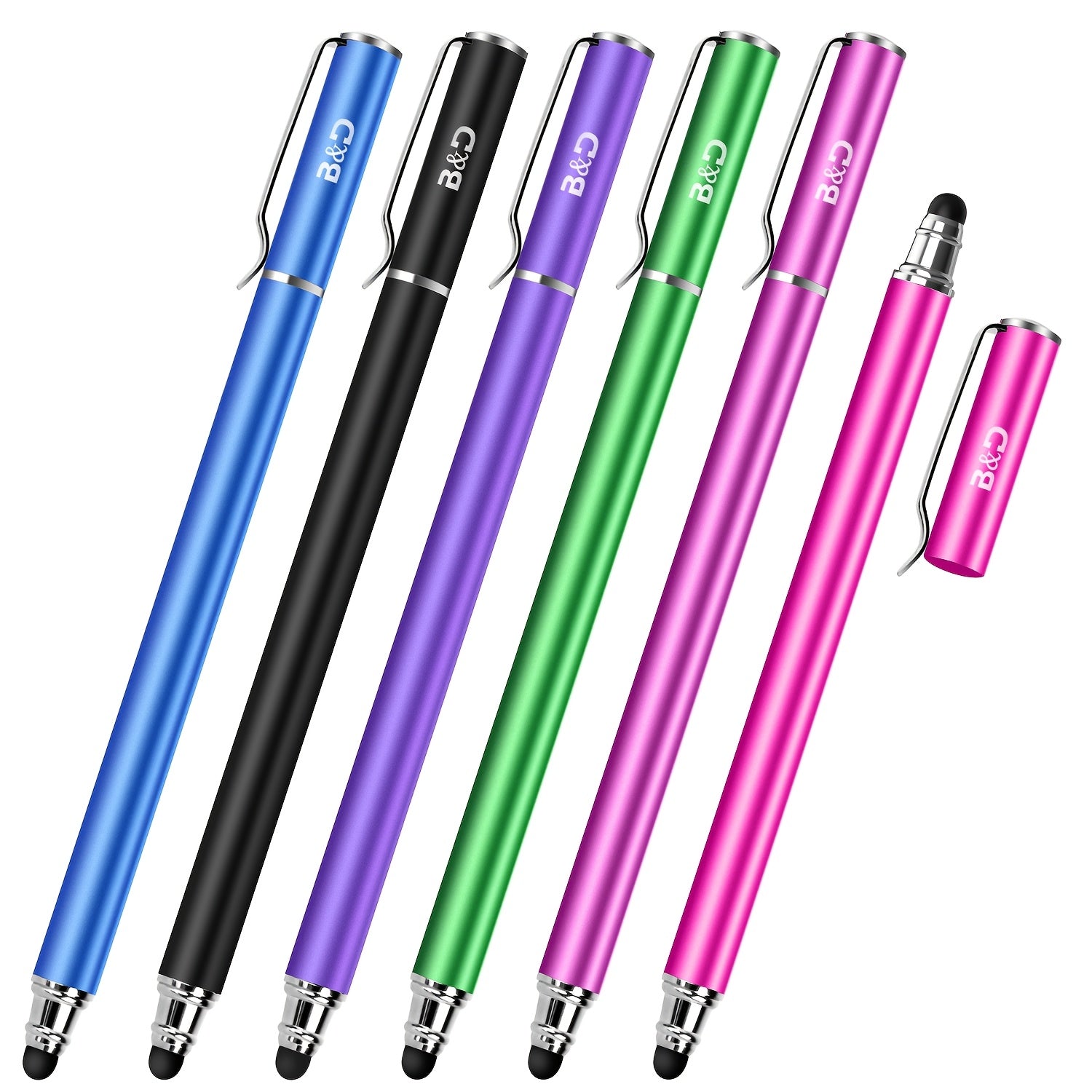 [6pcs 2-in-1 Stylus Set] MEKO 6pcs 2-in-1 Capacitive Stylus/Styli with 30 Extra Replaceable Soft Rubber Tips | Universal Touch Screen Pen for All Tablets/Cell Phones | July 4th Gifts