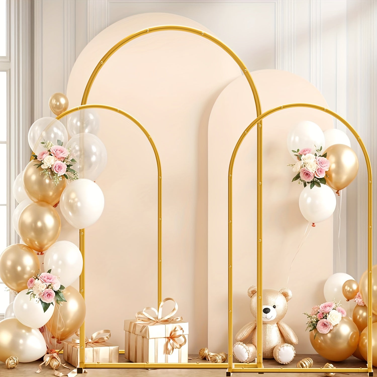 3pcs Golden Photo Backdrop Arch (7.2/6.6/6ft) - Metal Wedding Ceremony Party Frame for Birthday Graduation Photography Background Decor, Perfect Halloween Gift, Thanksgiving Gift, Christmas Gift