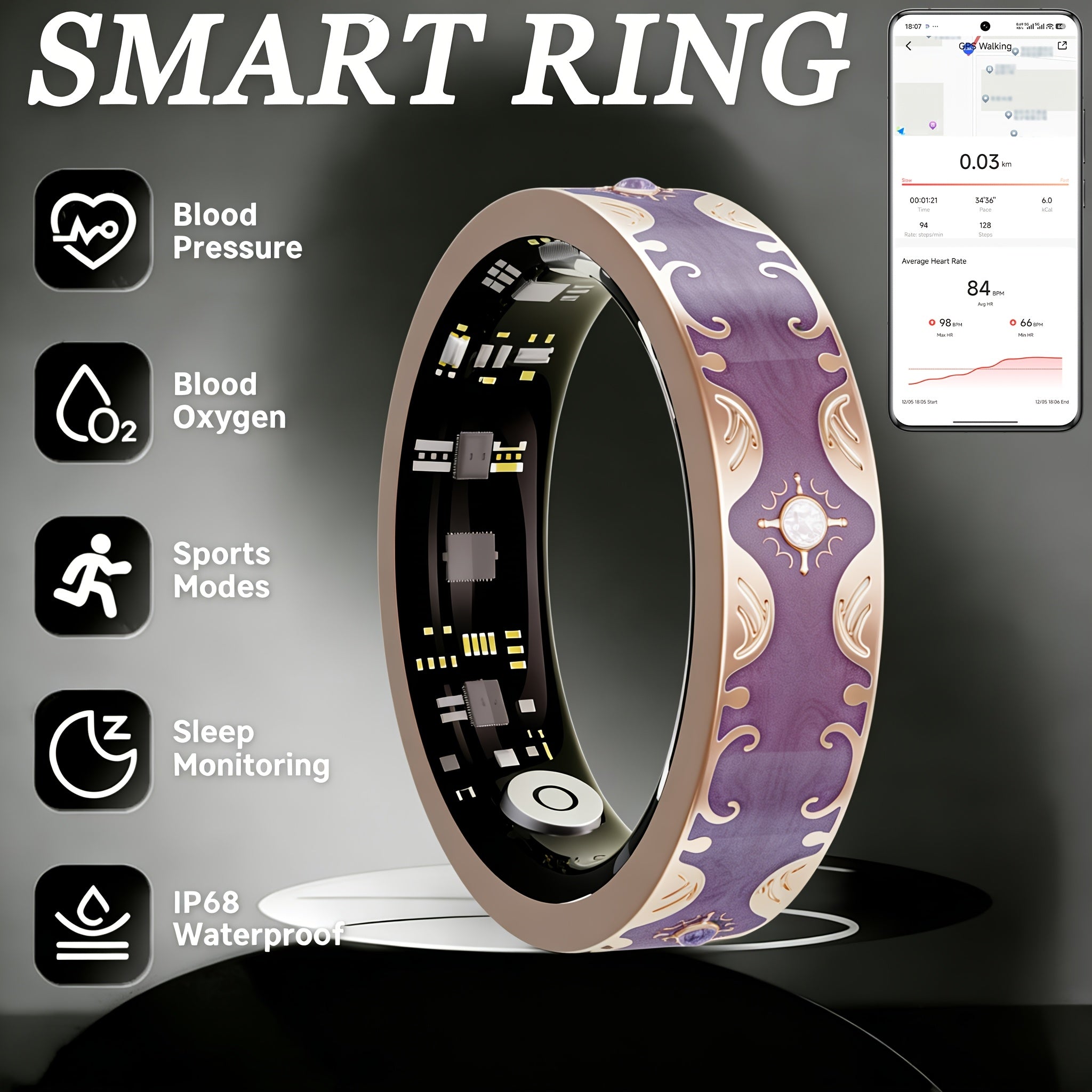 Smart Ring Fitness Tracker for Women, Health Sleep Tracker for iPhone and Android, Activity Tracker Ring with 24/7 Health Tracker, Exercise, Stress, Women Health, Gesture Control for Photos, Strava Sync, No Subscription - Gifts for Her Women Mom Wife