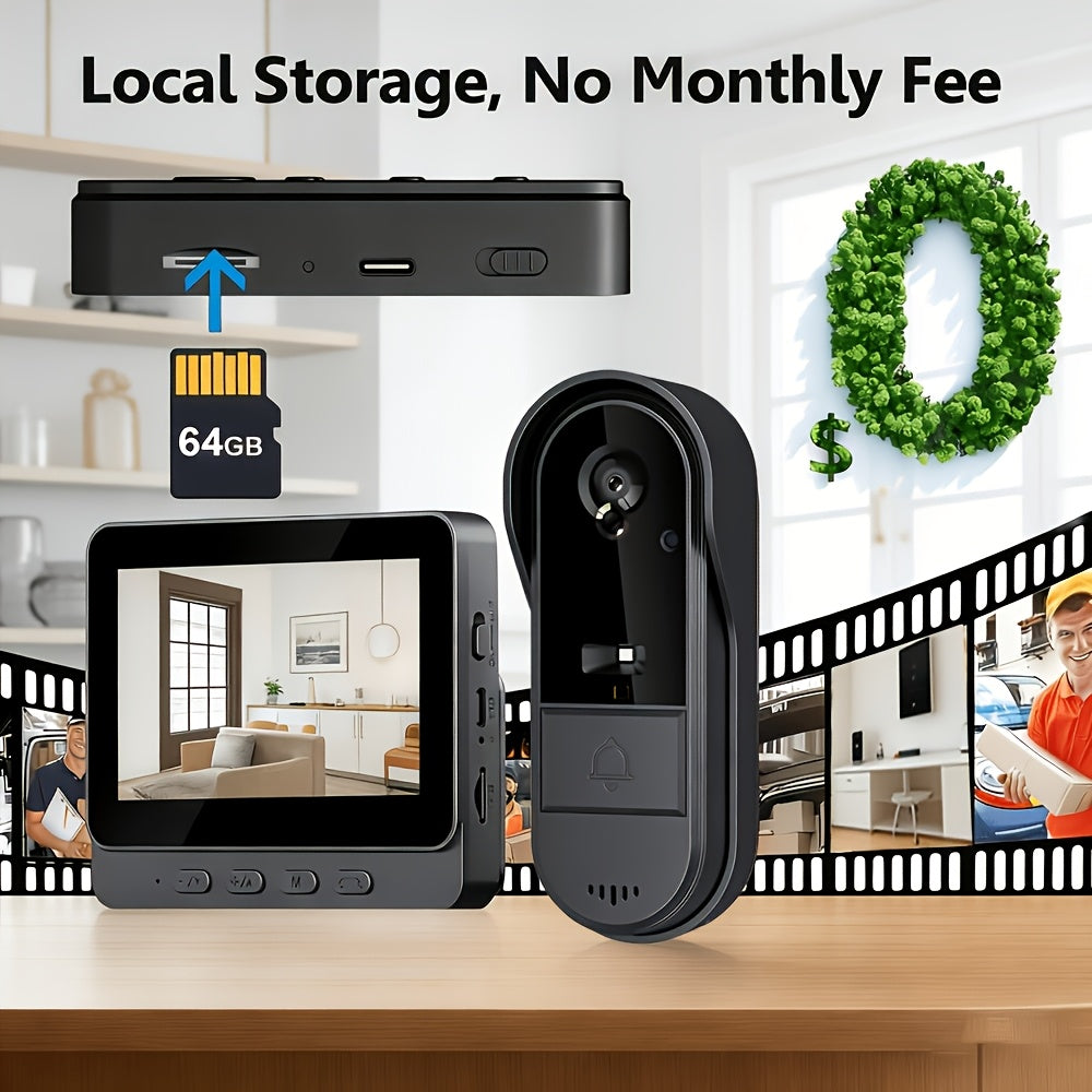 Smart Video Doorbell with Camera, Visual Doorbell Camera with 4.3-inch Display, Wide Angle, 2-Way Audio, Image & Video Recording, SD Card Local Storage, Night Vision, Battery/USB Dual Power, Rechargeable Lithium Battery, No Application, No Network