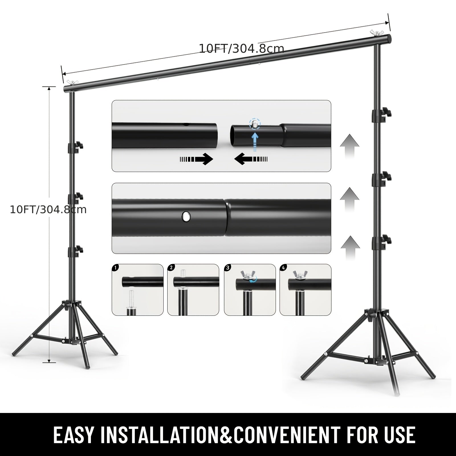 10x10ft/ 8.5x10ft Heavy Duty Backdrop Stand Kit: Complete with 2 Adjustable Support Stands, 4 Crossbars, 4 Clamps And A Carry Bag. Exceptional for Photography & Video Studios And Party Decor Needs