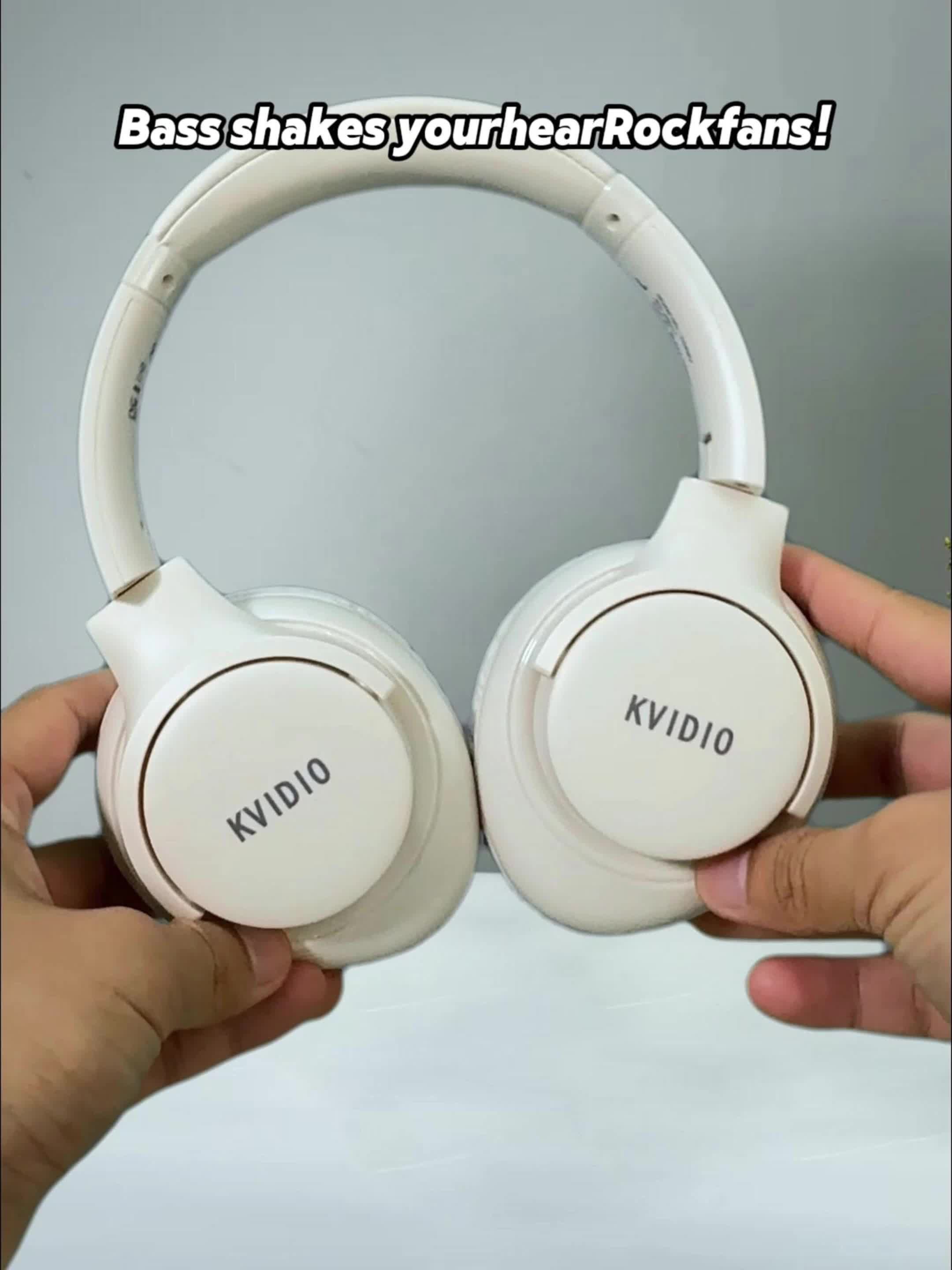 KVIDIO Wireless Over-Ear Headphones, Rich Bass, Hifi Stereo, Low Latency, 65 Hours Ultra-Long Battery Life, with Microphone, Foldable Lightweight Design, Suitable for Travel, Work