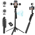 2025 New AI Selfie Stick Tripod, 360° Face Tracking. Multi-func Phone Mount W/ Remote & Fill Light, Adjustable Height, Sturdy Base. Compatible W/ iPhone & Android, for YouTube Recording & Travel Photography. Sleek Metal Finish, Durable.