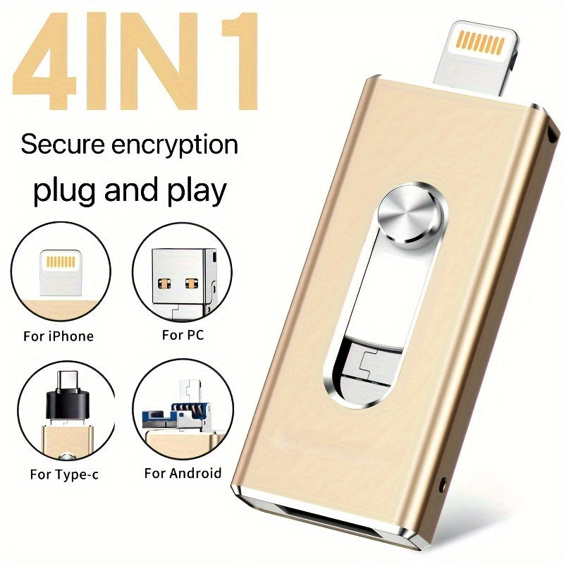 1pc Portable Large-Capacity Flash Drive High-speed Data Transmission with Stable and Reliable Performance Compatible with Multiple Devices: iPhone, iPad, Android, and PC Sleek Metallic Design in Black and Golden, 13-inch Size Ideal for Study