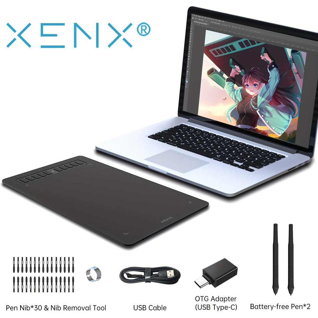 XENX P3-1060B Graphic Drawing Tablet, Featuring a Large 10 X 6.22 Inch Surface, Comes with 10 Hotkeys, a Passive And Battery-Free Stylus, And Offers 8192 Pressure Sensitivity Levels. It Is Compatible with Mac, Windows Pcs, And Android