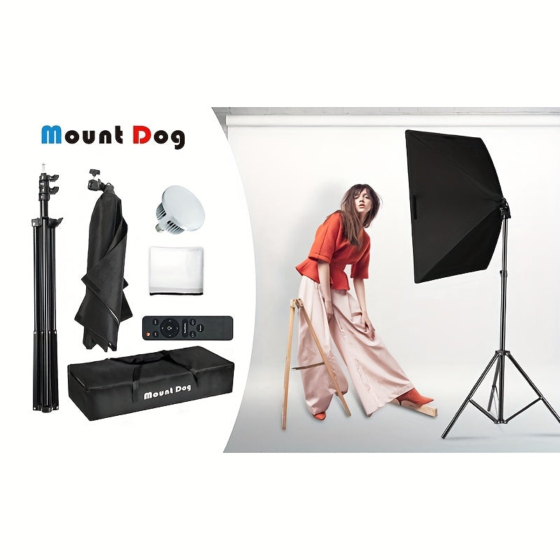 MOUNTDOG 1/2pcs Softbox Lighting Kit, 2x19.7"x27.5" Photography Continuous Lighting System with 2pcs 85W 5700K E27 Socket LED Bulbs And Remote for Portrait Product Fashion Photography