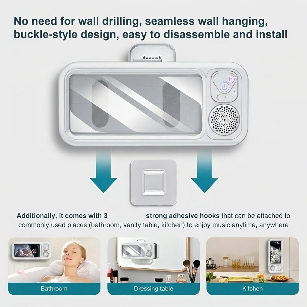 [Shower Phone Holder] Wireless Shower Phone Holder, Wall Mount Phone Case with Audio Function, Touch Screen Support, 360° Adjustable Viewing Stand, Universal for Bathroom, Mirror, Bathtub