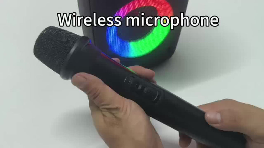 Bluetooth speaker, wireless speaker, karaoke machine with 1 wired microphone or 1 wired microphone+1 wireless microphone, adult portable speaker, PA system with LED lights singing karaoke speaker, supports TF card/USB, AUX input, TWS suitable