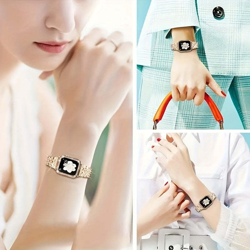 [Stylish Watch Strap] Compatible With For Apple Watch Ultra2 And Models 10 Through 1, Including SE, This Watch Strap Is Adorned With Rhinestones, Making It Stylish And Attractive. It Features A Five-Point Diamond Design Along With A Double Row Of Rhinesto