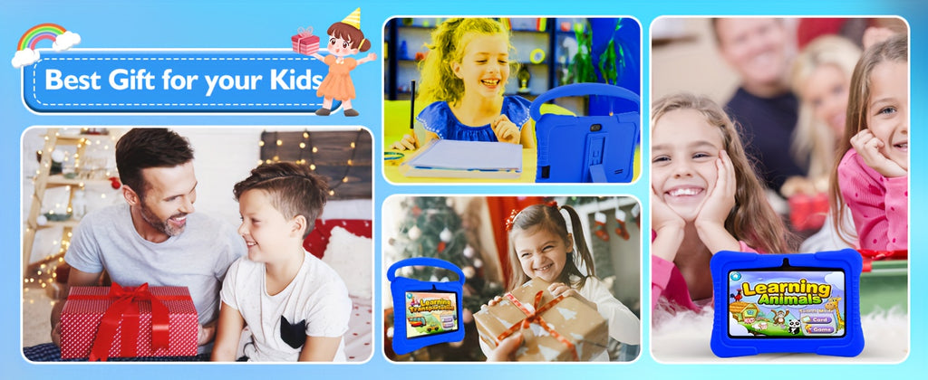 Veidoo, 7 Inch Kids Tablet, 2GB RAM 16GB ROM/2GB RAM+32GB ROM, Support 1TB ROM EXPAND, Security Eye Screen, Wifi, Dual Camera, Educational Games, Parental Control APP, Android Tablet, Tablet with Drop Proof Silicone Cover (Dark Blue), Tablet, Pad