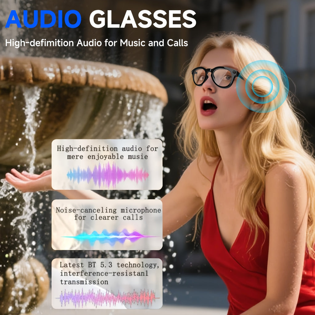 [AI Smart Glasses] AI Smart Glasses | 4K Camera, Real-Time Translation & Object Recognition, Open-Ear Audio, Ultra-Light Design, Max 8hrs Playtime for Outdoor, Work, Travel, Business - Black