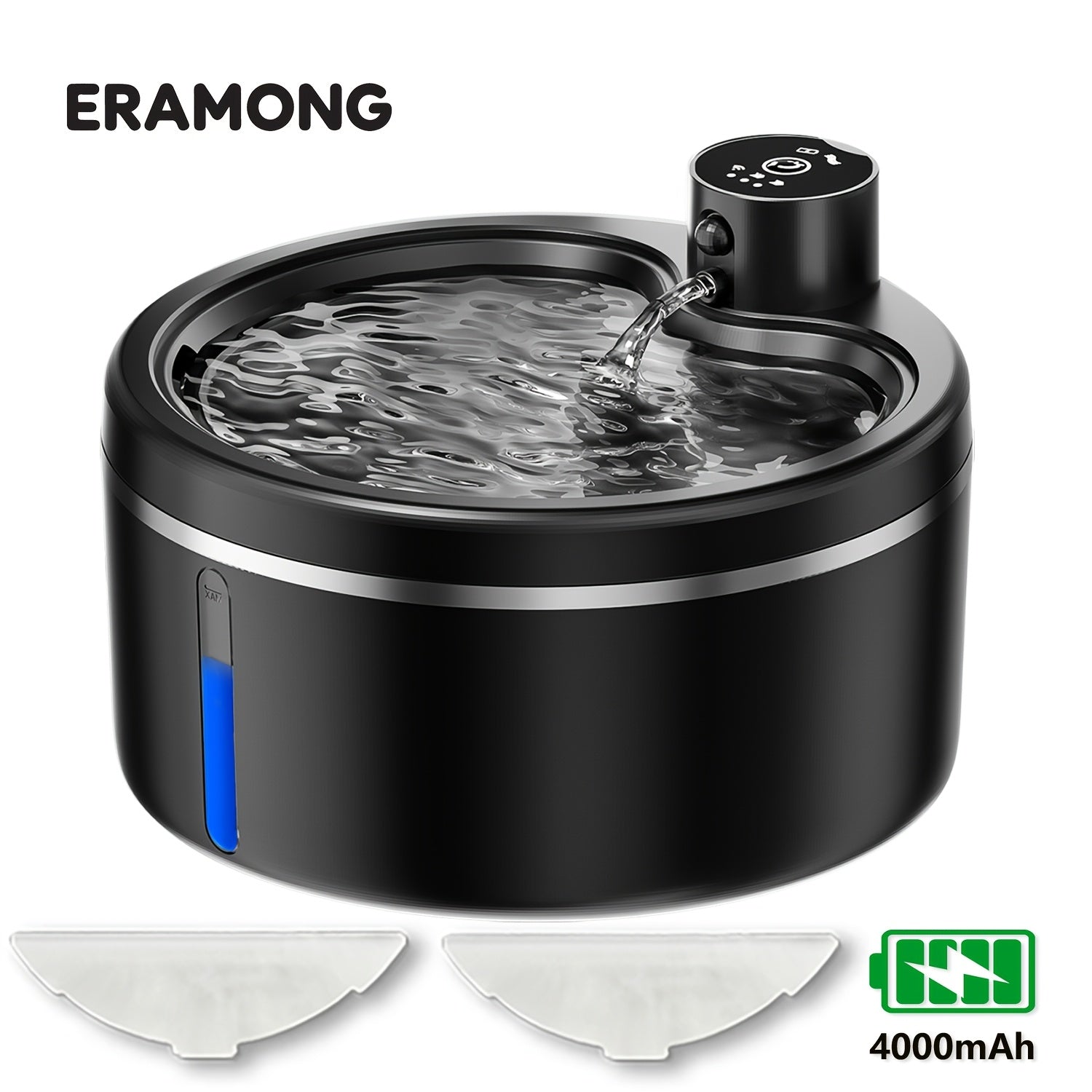 84.54oz Cordless Stainless Steel Basin Cat Water Fountain, Rechargeable Battery Operated Pet Waterer with Motion Sensor & 2 Filters