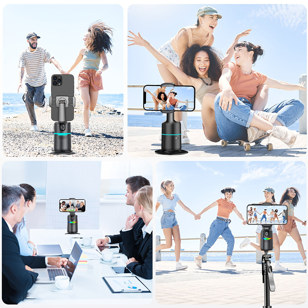 Auto Face Tracking Tripod, No App Required, Detachable Remote Control, One-Touch Video/Photo Activation, 360° Rotation Face Body Phone Mount Smart Shooting Phone Tracking Holder for Vlog Live Streaming Video, Rechargeable Battery, Anniversary