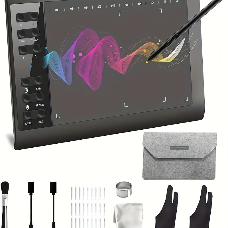 1060Graphic Drawing Tablet, 10 X 6 Inch Drawing Tablet With 8192 Levels Battery-Free Pen And Bag, 12 Hot Keys, Compatible With PC/Mac/Android For Painting, Design & Online Teaching