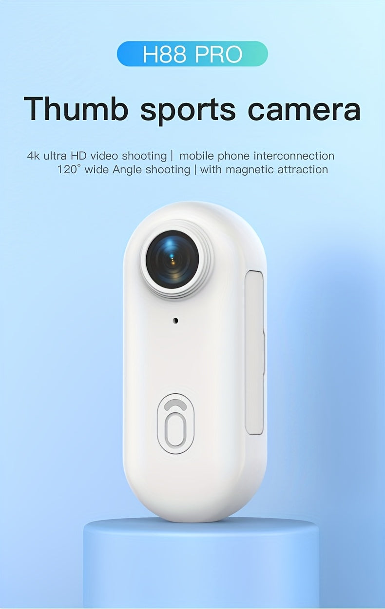 4K 1080P Thumb Action Camera, HD Sports Camera, Automatic Exposure, TF Card Compatible, 800mAh Battery, Rechargeable Lithium-Polymer, Ideal for Cycling, Hiking, Sports Enthusiasts