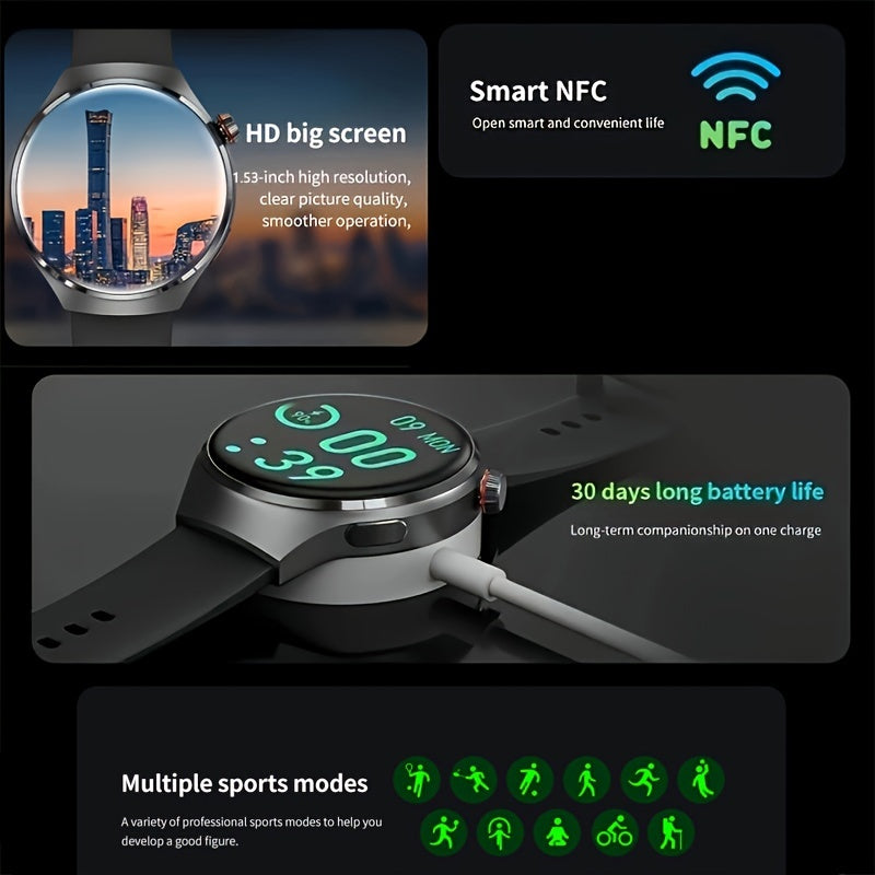 [GPS NFC Smartwatch] 2024 New GPS Motion Trajectory Smart Watch Men NFC Wireless Call Men Watch 360*360 HD Screen Smartwatch Sports Fitness Tracker Outdoors Smart Watch For Men