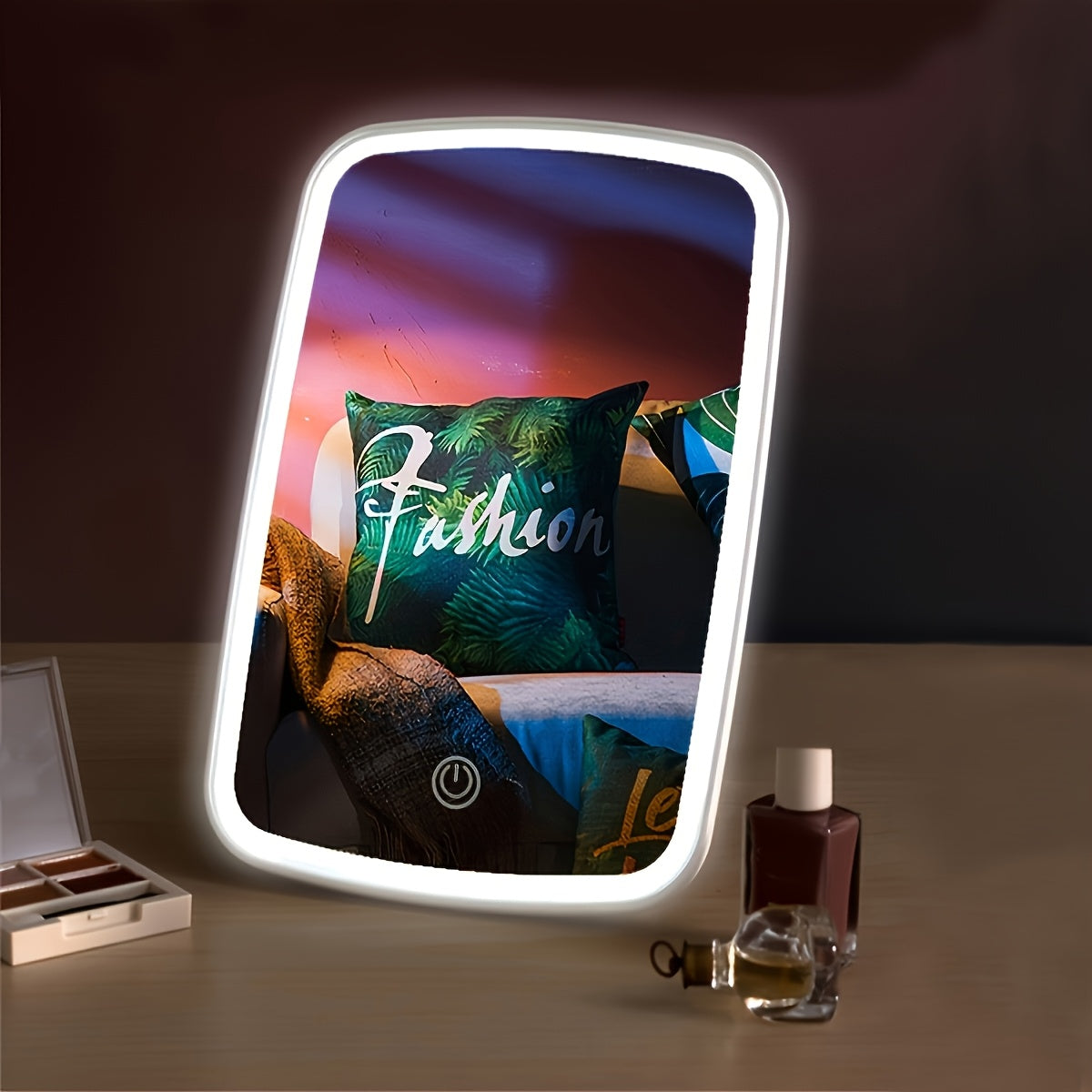 LED Makeup Mirror with Touch Sensor, Pocket Mirror, Travel Vanity Mirror in 3 Lighting Modes - White, Daylight and Warm Light, Adjustable Brightness, Portable Folding Desktop Cosmetic Mirror with USB Charging, Compact for Travel, Beauty Companion, Gift fo