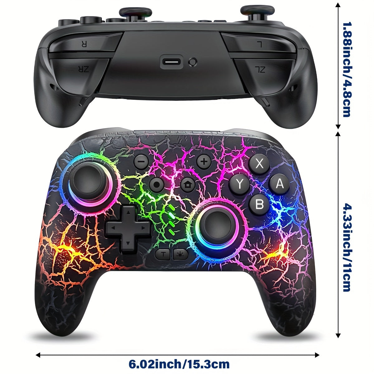 [Rechargeable RGB Gamepad] Wireless Pro Controller Compatible With Nintendo For Switch/ For Switch 2/ For Switch Lite/ For Switch OLED, Cool RGB For Switch Pro Controller, Rechargeable For Switch Remote Gamepad With 6-Axis Gyro, 10 RGB Lights