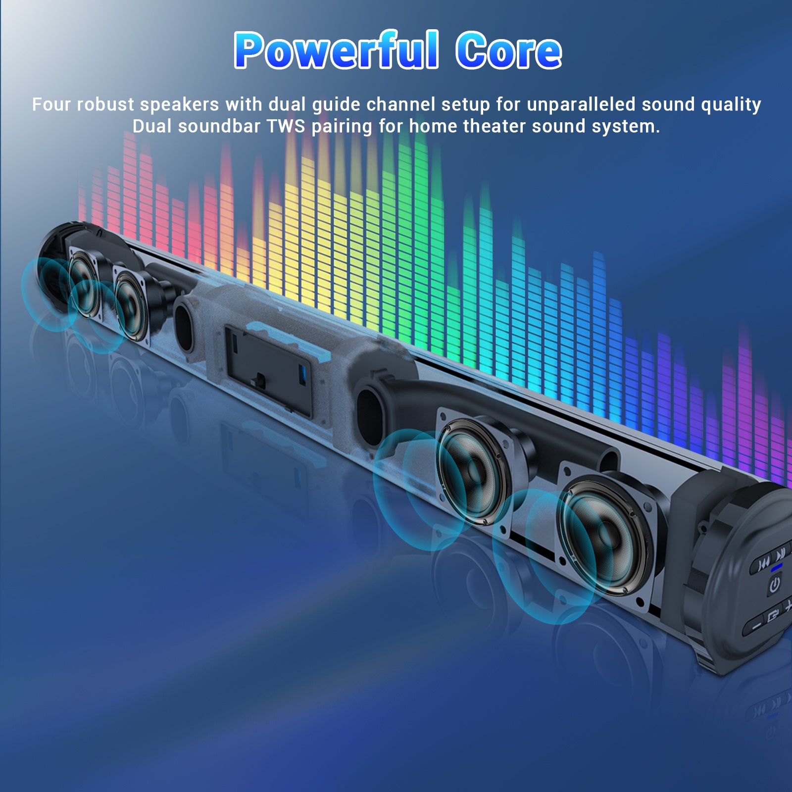 Separable All-in-One Home Theater Sound Bar, Surround Sound System TV Soundbar with 4pcs 5W Magnetic Speakers and 1pc Echo Tube, Supports Wireless, AUX Connection for PC/Gaming/Projectors, TWS, Black