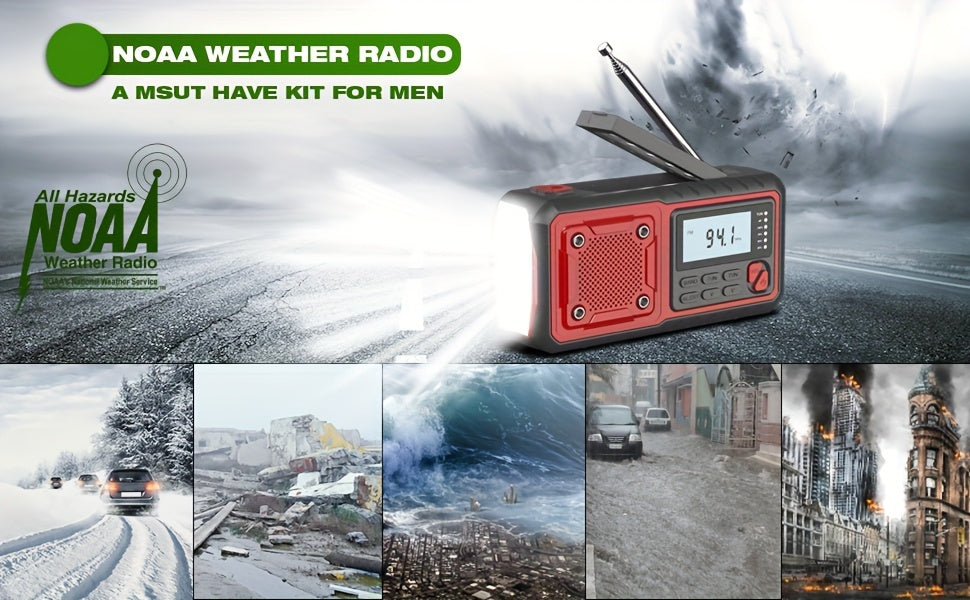 5000mAh Emergency Radio Hand Crank Weather Radio, Solar Powered Hand Crank Portable NOAA AM FM Battery Powered Radio with Flashlight Weather Alert, SOS Alert And Reading Light, Family Gift Survival Geara