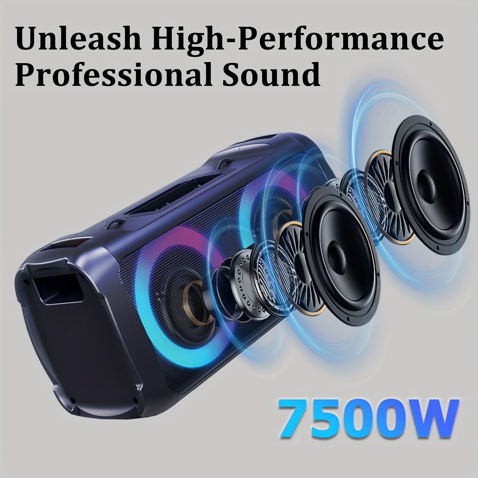 Portable Wireless Speaker with Subwoofer, Wireless Outdoor Speaker, Deep Bass, Loud Sound Powerful, with Shoulder Straps, Multi-Color LED Circle Lights, Integrated Phone Tray, Microphone Input, TF/TWS/USB/AUX, for Camping, Beach, Garage
